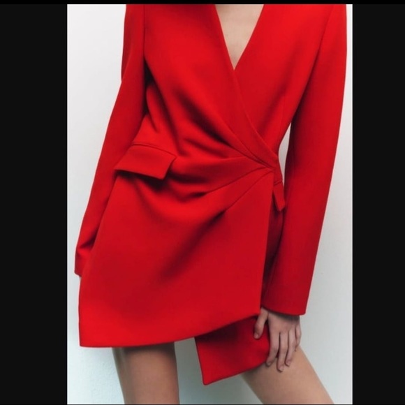 Zara Draped Blazer Red Dress. Size Small in Green color. - Picture 2 of 8